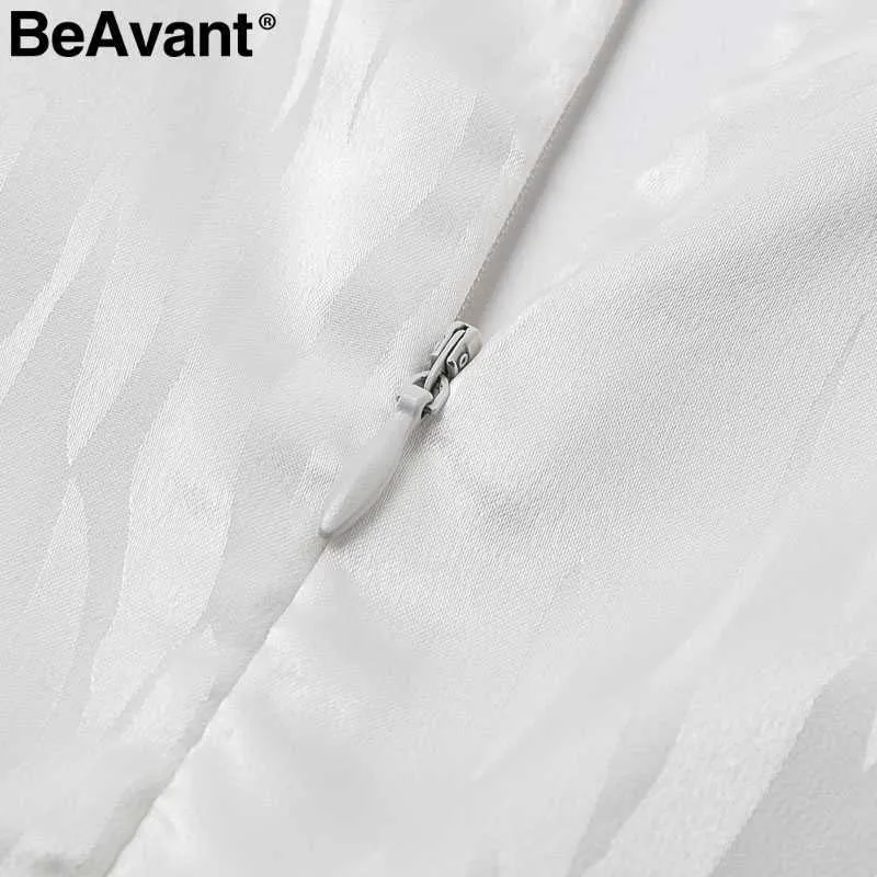 BeAvant Elegante abito corto con scollo a V da donna Party club slim donna abiti bianchi Manica con volant zebrata abiti autunnali femminili 210709