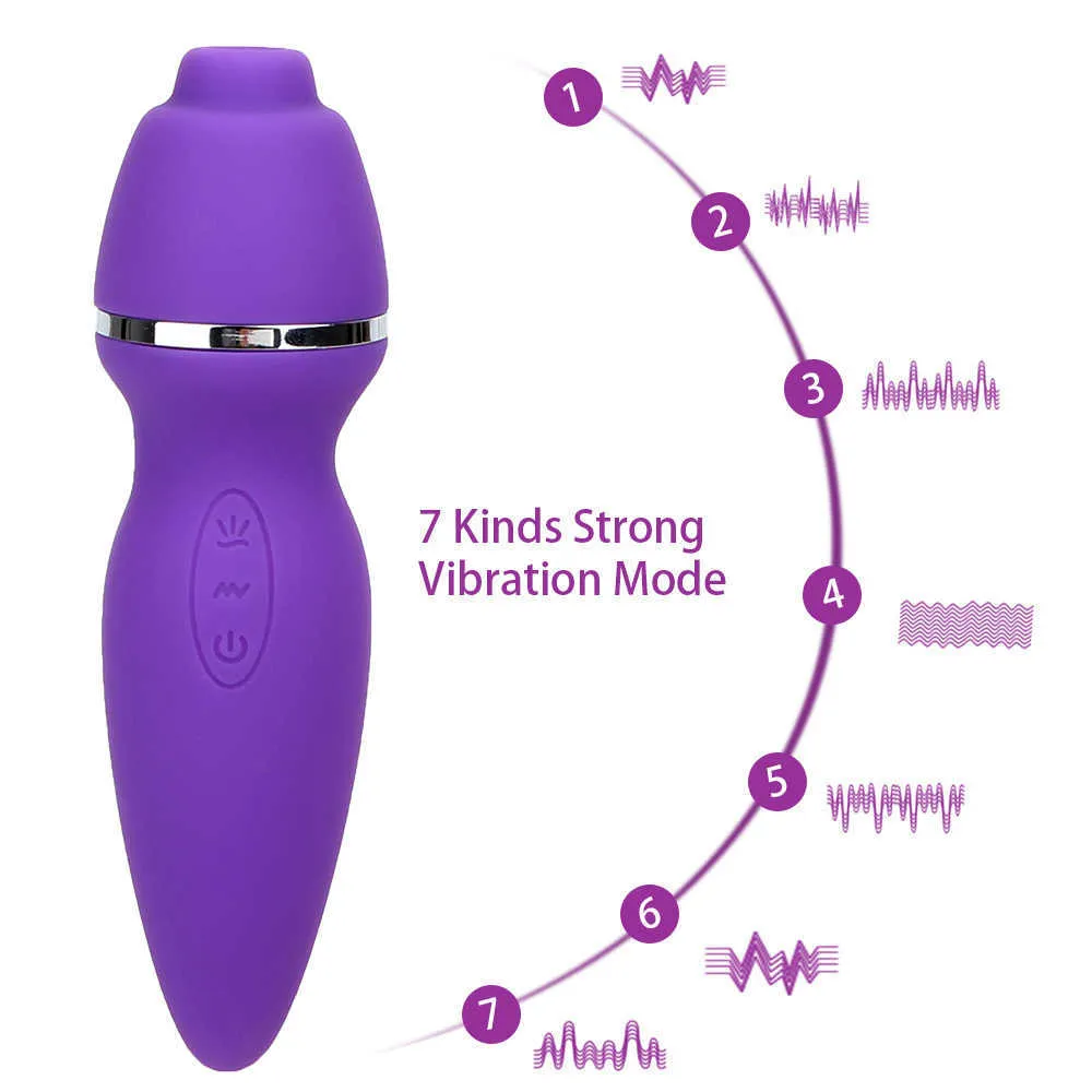 Massage-items upgrade 7-snelheden Clit Sucker-vibrator Pijpen Vibrerend Sexy speelgoed voor vrouwen met twee hoofden Oraal likken Clitoris Nippl8237550