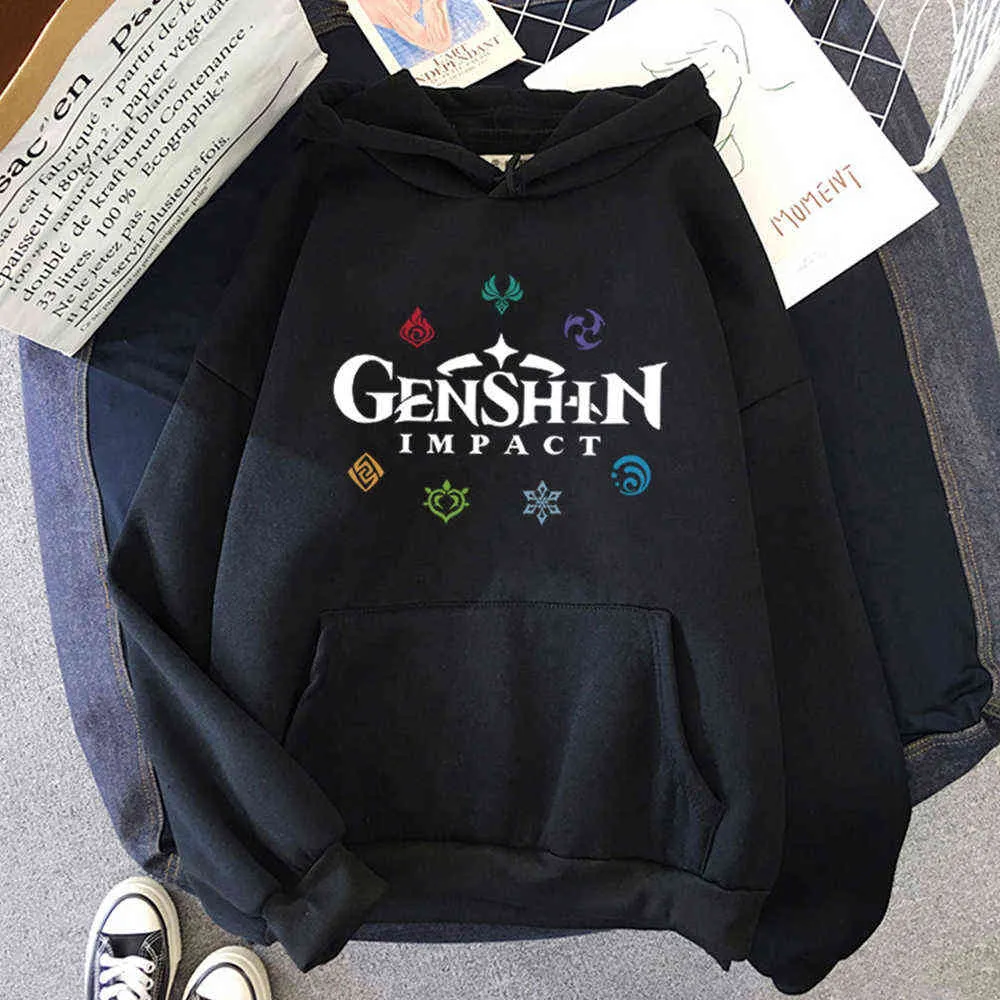 Genshin Impact Hoodies Spring Women Korea Kvinna Hoody Grafisk Streetwear Ulzzang Unisex Sweatshirt Män Harajuku Jacka 210813