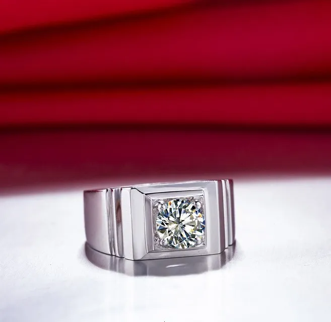 Solide Platin PT950 Herren Ring 1CT Diamant Verlobungsringe Mann D Farbe Liebe Versprechen Feines Hochzeitstag Geschenk für Mädchen