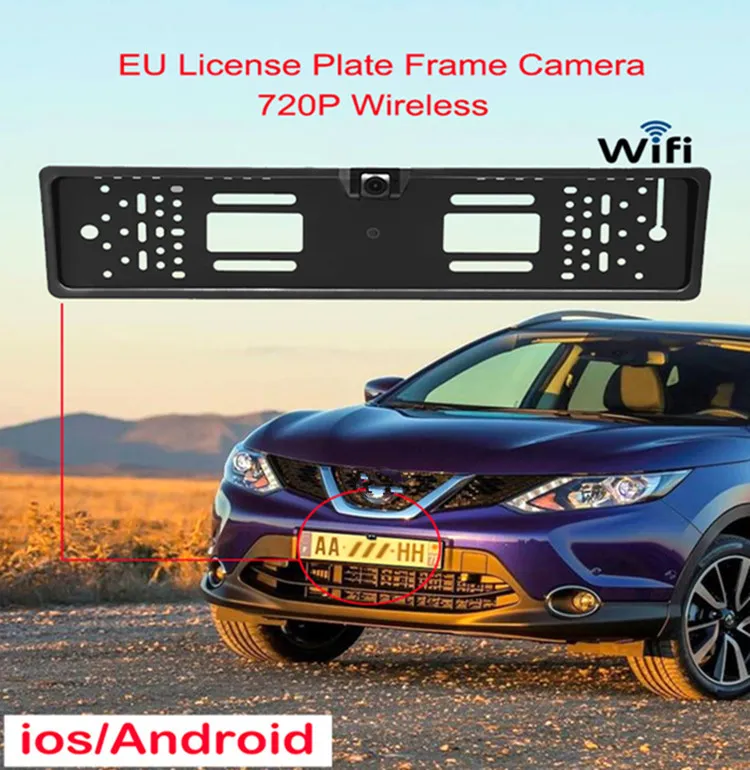 Neue EU-Nummernschild-Rahmenkamera, kabellose WiFi-Rückfahrkamera, 1080P HD-Einparksystem, Rückfahrassistenz, kabellose HD-Kamera