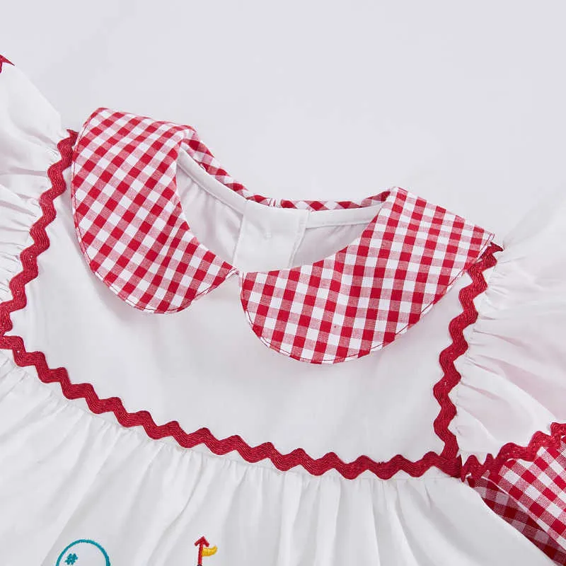 Ребёнок мультфильм вышивка плед платье младенческая Испания Принцесса Frocks Девушки День рождения Платья партии Детская бутическая одежда 210615