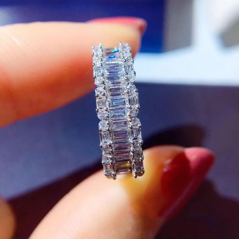 Обручальные кольца Багетная огранка Lab Diamond Promise Ring Из стерлингового серебра 925 пробы Обручальное кольцо для женщин Свадебные украшения для вечеринок Gift239P