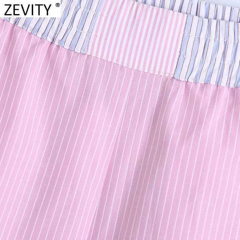 Zevity Donna Moda Patchwork Stampa a righe Pantaloncini estivi casual Donna Chic Elastico in vita Colore rosa Pantalone Cortos P1029 210603