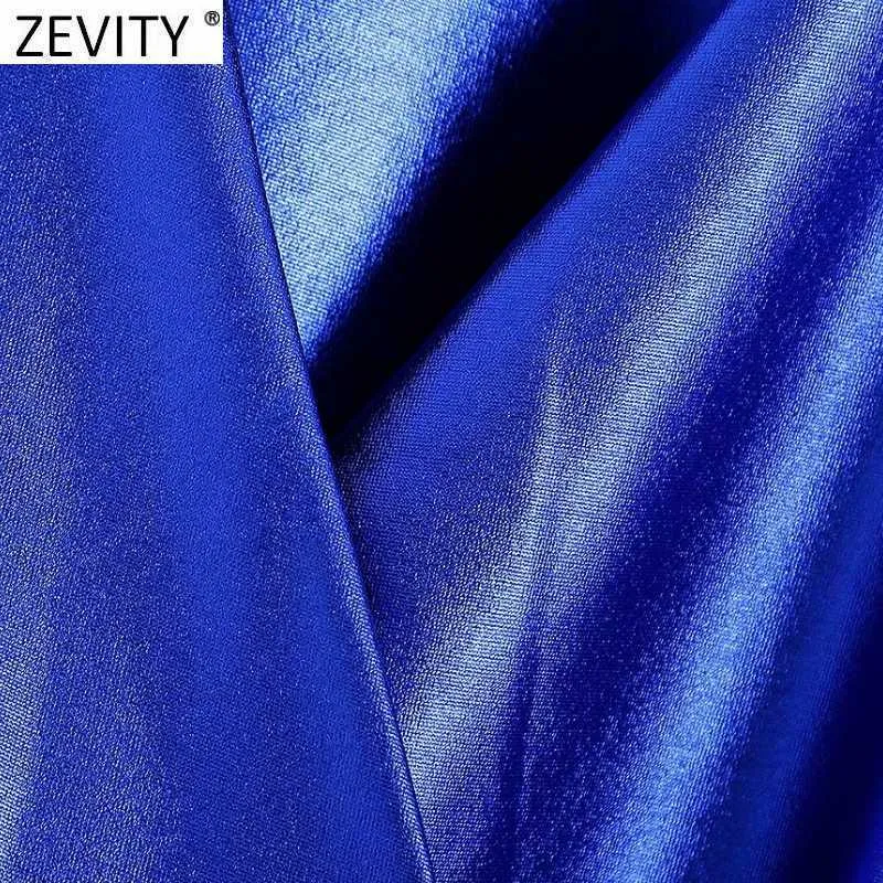 Zevity Femmes Vintage Cross V Col V Couleur Solid Métal Style Mini robe Femme Femme manches bouffées arcs Casual Kimono Vestido DS4916 210603