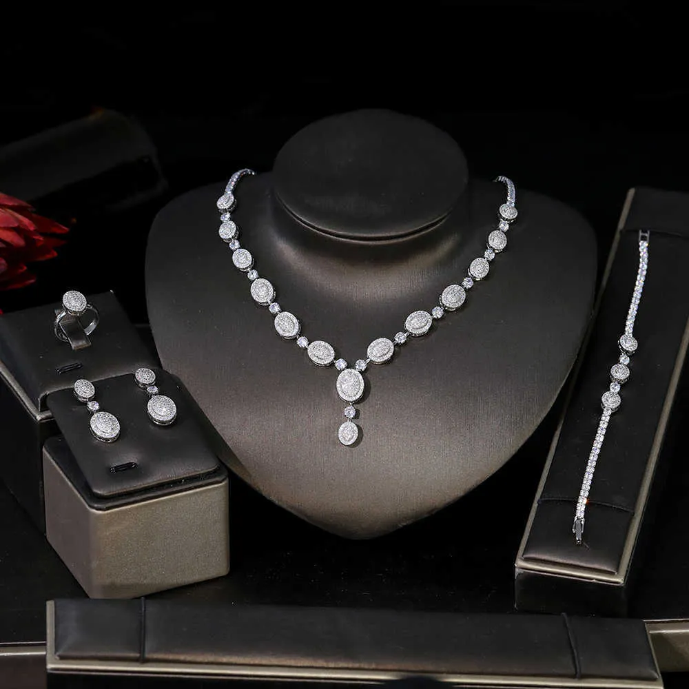 Luxus edle Hohe Qualität Braut Schmuck Set, Brautzirconia Crown Tiara Halskette Ohrringe Armband Schmuck Set T0865 H1022