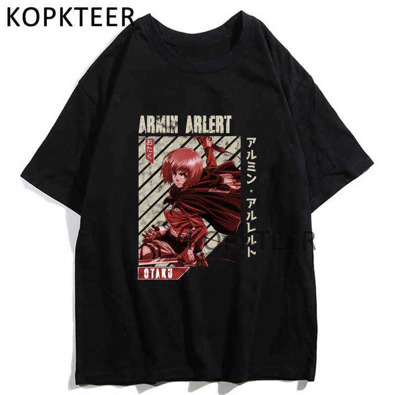 Vintage Letnie Koszulki Anime Atak na Titan Mikasa Ackerman Armin Arlert Funny Print Hip Hop Casual Krótki Rękaw Unisex Tshirt Y220208