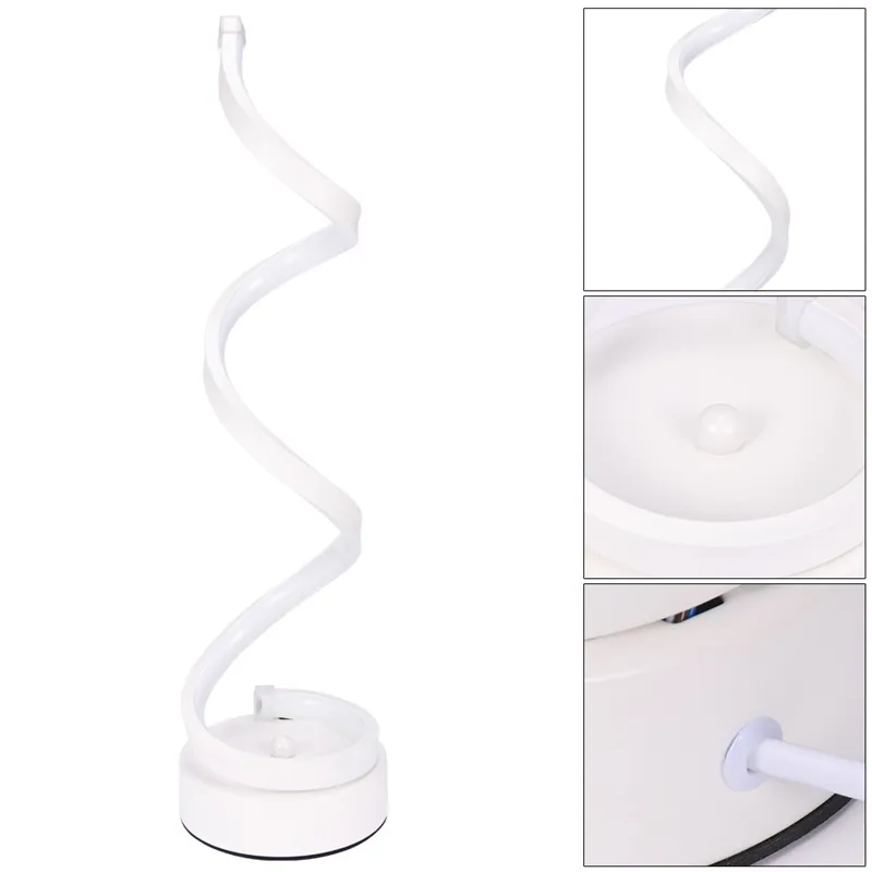 현대 LED 나선형 테이블 램프 곡선 책상 침대 옆 램프 멋진 흰색 따뜻한 흰색 빛 거실 침실 독서 조명