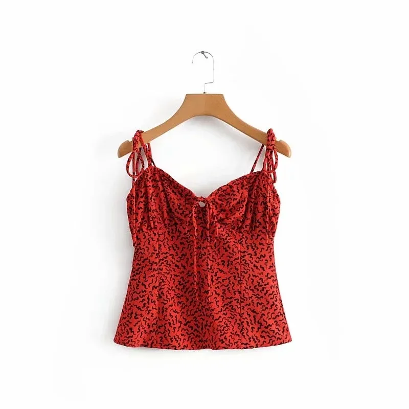 Boho nero cuore rosso stampa crop top donna backless sexy halter cami top streetwear bohémien spalline sexy top estate 210308