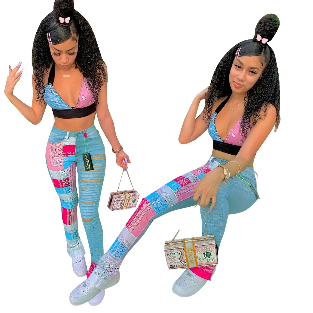 Impresión colorida Trendy Chic Party and Club High Street Pantalones de moda Mujeres Pantalones de cintura K-Pop Danza Leggings Vintage 210525