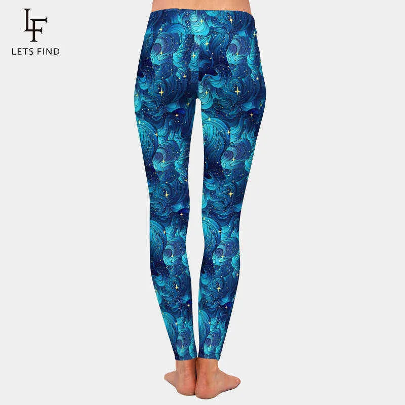 LETSFIND Fashion 3D Natural Texture Starry Ocean Clouds or Hair Print Girl Leggings High Waist Plus Size Elastic 211221