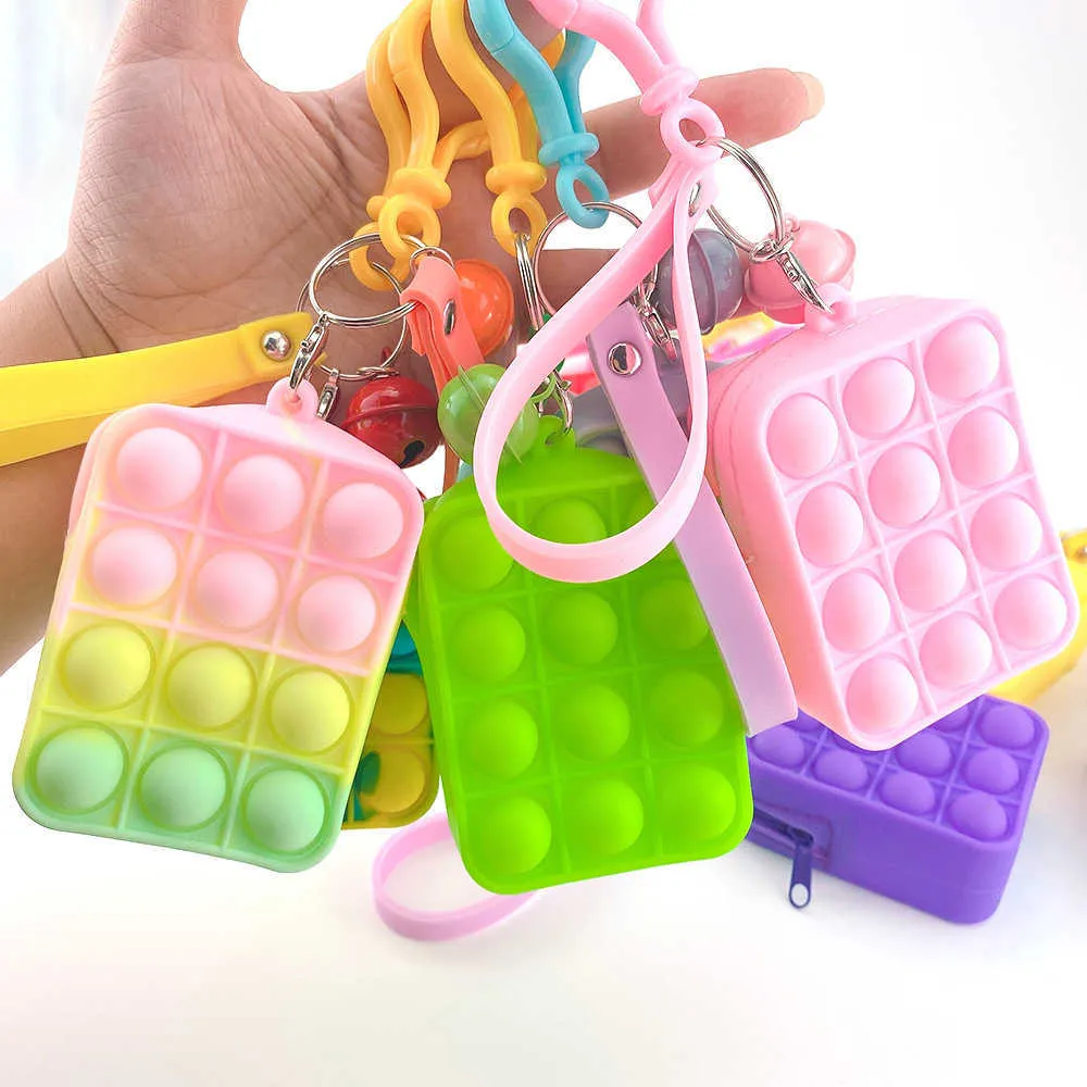 Kids Boys Girls Mini Bubbles Popper Bag Sensory Rubber Silicone Purses Key Ring Fidget Push Popper Bubble Puzzle Cases Wallet Coin Bags Keychain gifts G78J3ZP