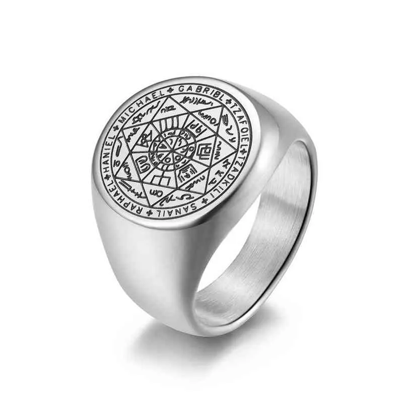 The Key of Solomon Rings Stainless Steel Seal the Seven Archangels Ring Amulet Male steel Jewelry M4 211217345V