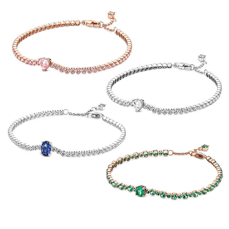 100% material de plata 925, pulsera de tenis para mujer con corazón de amor brillante original de invierno 2021, regalo de joyería de moda