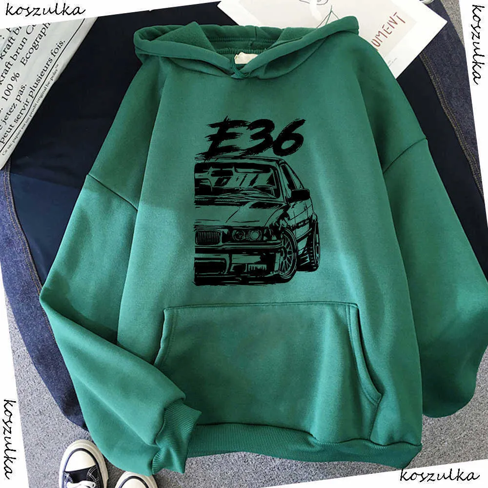 Outono inverno e36 carro hoodies moda homens elegante design exclusivo homens com capuz homens com capuz homem hoody verde harajuku hoodie 210813