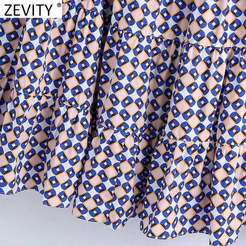 Zevity Frauen Vintage Geometrische Druck Falten Casual Midi Rock Faldas Mujer Weibliche Elastische Taille Taschen A-linie Vestidos QUN792 210603