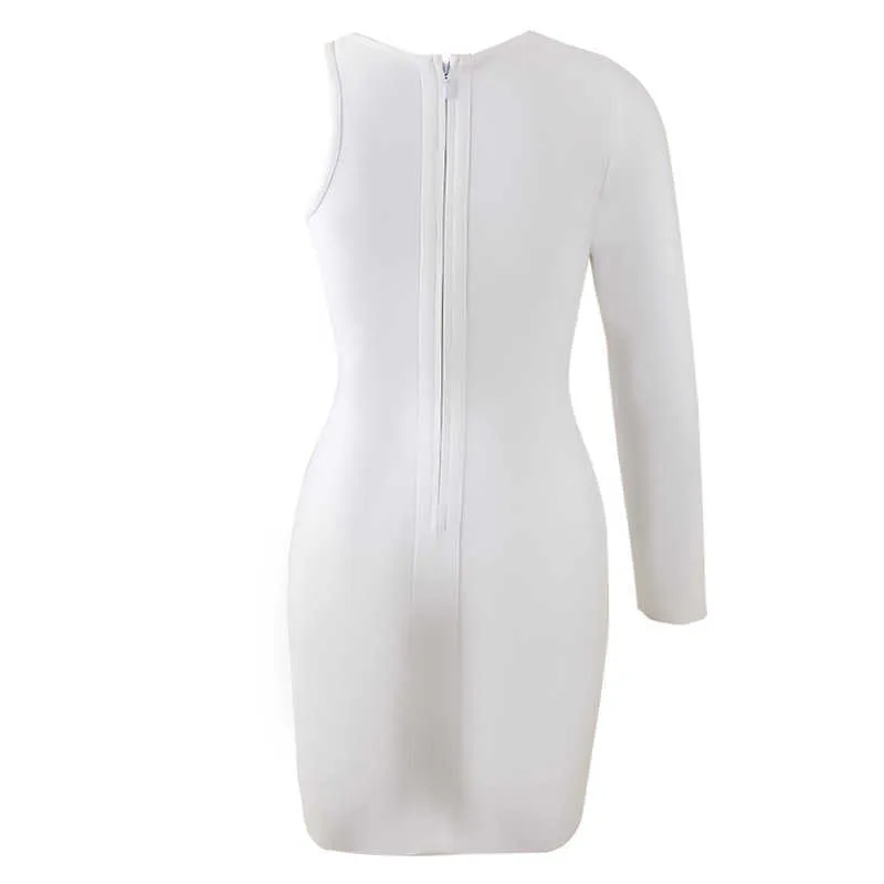 Arrivée d'été femmes Sexy robe de pansement une épaule à manches longues robe blanche serrée célébrité piste Mini robe de soirée 210625