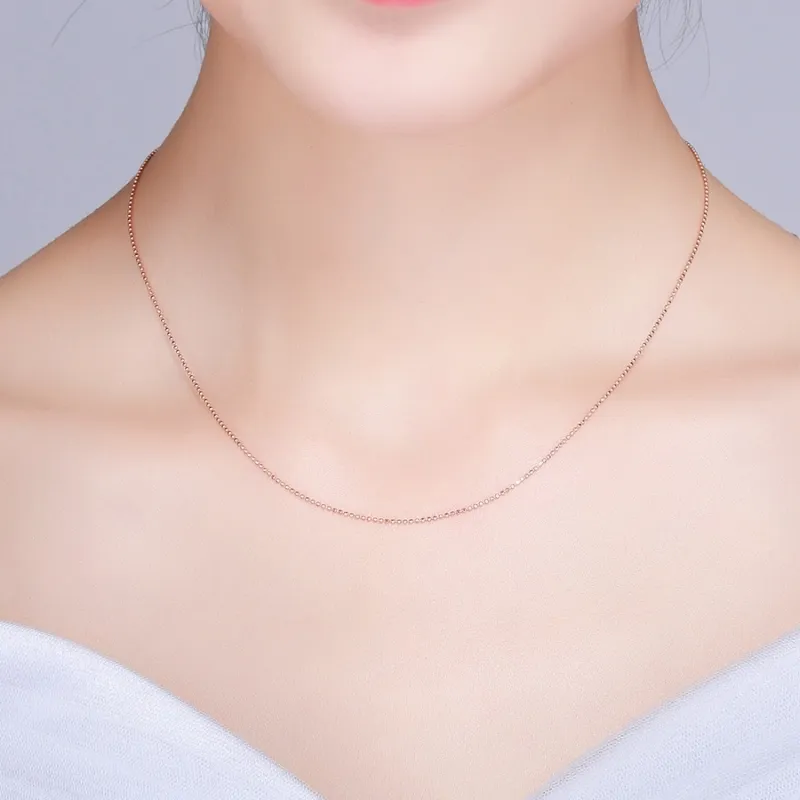 AU750 Real 18K Gul Rose Chain Neckalce för Kvinnor Kvinna 1,1mm Snidad Bead Gold Choker Halsband Present