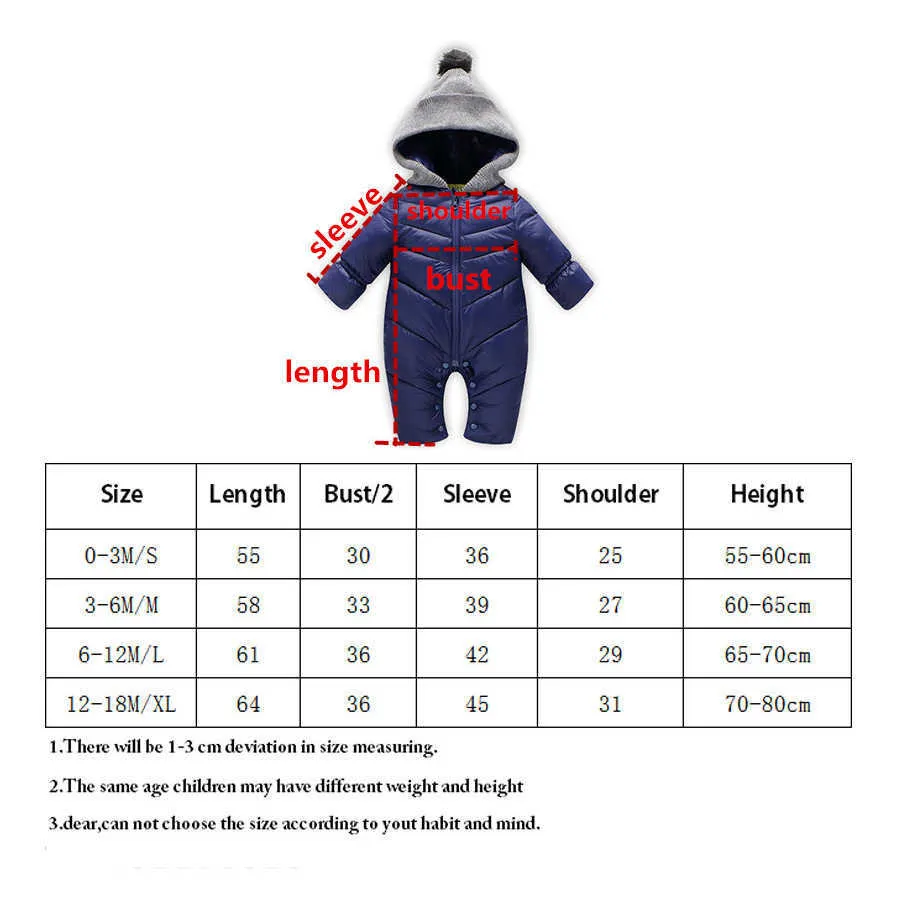 여자를위한 아기 옷 겨울 두꺼운 snowsuit 소년 바지 0-24m 태어난 유아 점프 수이 유아 장난 꾸러기 romwears 211222