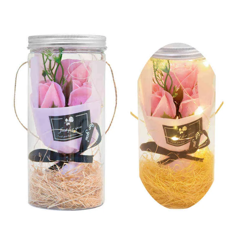 Presentes para mulheres Sabonete de Aromaterapia LED Rosa Garrafas de Plástico Sabonete Flor Artificial Flor de Casamento Dia dos Namorados Presente de Natal para Ela
