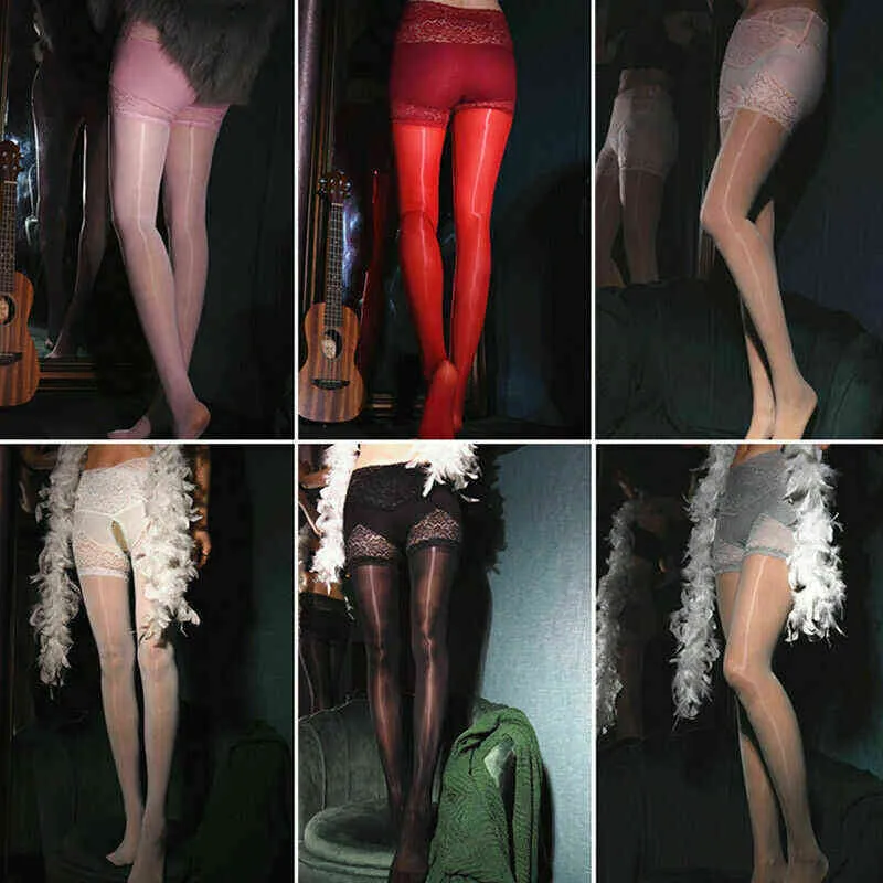 Women Sexy Super Shiny Glossy Sheer Stockings with Lace Panties Tights  Pantyhose