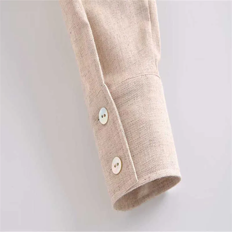 Camicetta di lino pieghettata ZA Donne a manica lunga orlo elastico top corti vintage Woman side zip a primavera camicie primaverili 210602