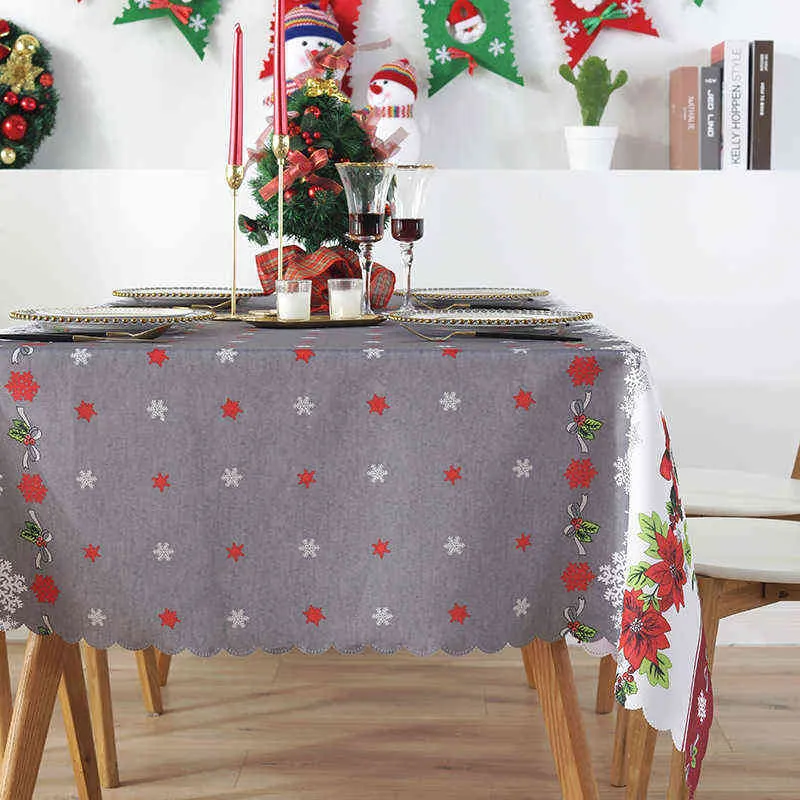 クリスマスの装飾のための防水テーブルクロス長方形テーブルクロステーブルカバーナビダードデコーピオンパラエルホガルナッペノエル211103
