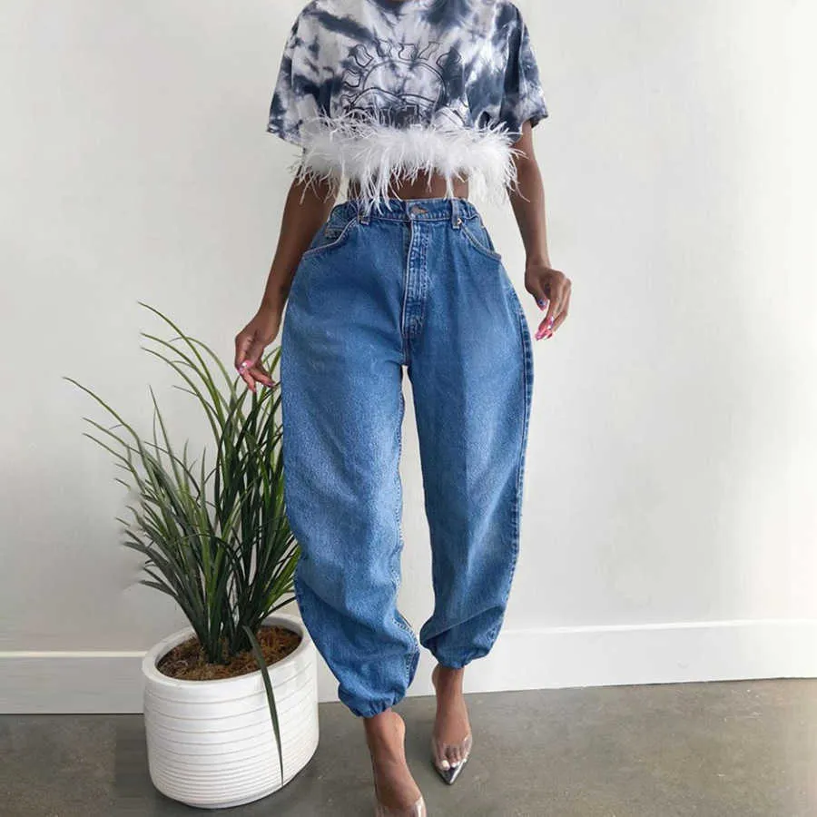 Frau Baggy Denim Wide Leg Jeans Damen Mom Hose Vintage Winter Ripped Boyfriend Kleidung Distressed Kleidung K20P09656 210712