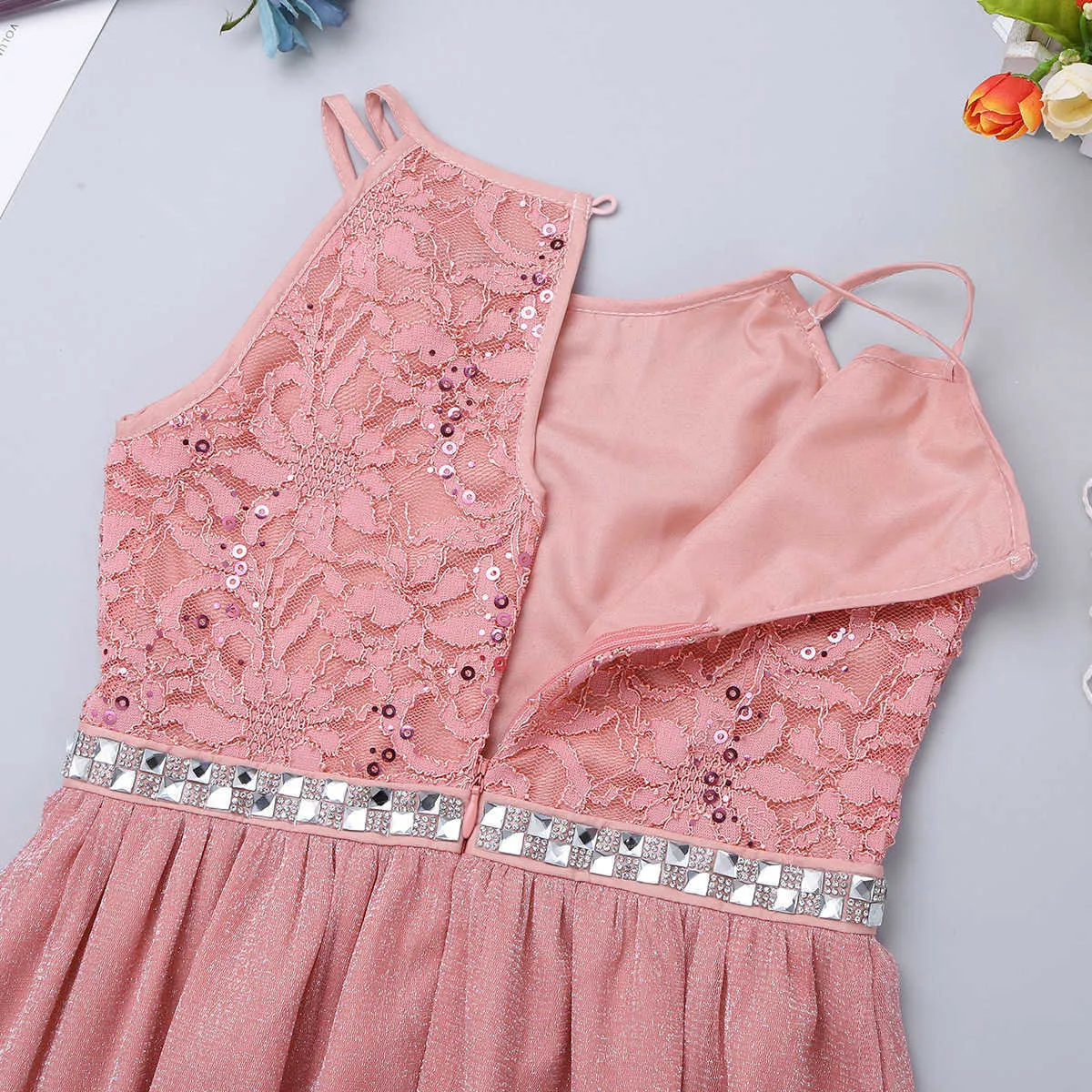 iiniim Teen Girls SleevelSequined Floral Lace Shiny DrVestido de festa for ing Formal Birthday Party Summer Dresses X0803