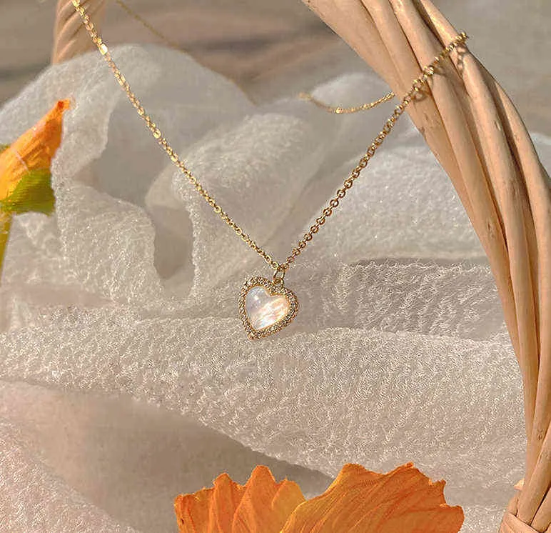 À la mode Fine 14K Or Réel En Forme De Coeur Opale Chaîne Pendentif Collier pour Femmes Tempérament Bijoux Brillant AAA Zircon Cadeau De Mariage Y220223