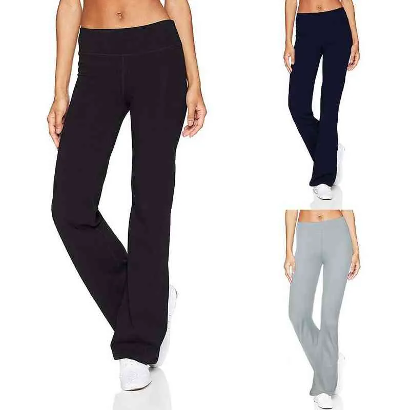 Calças de perna larga mulheres casual cor sólida slim quadris solto yoga calças poliéster calças calças de cintura alta senhoras senhoras esportes leggings h1221