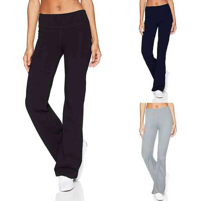 Geniş Bacak Pantolon Kadın Rahat Katı Renk Ince Kalça Gevşek Yoga Pantolon Polyester Pantolon Tayt Yüksek Bel Bayanlar Spor Tayt H1221