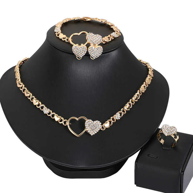 Afrikaanse sieraden set voor vrouwen hart ketting set bruiloft sieraden sets oorbellen xoxo ketting armbanden geschenken 210619333p