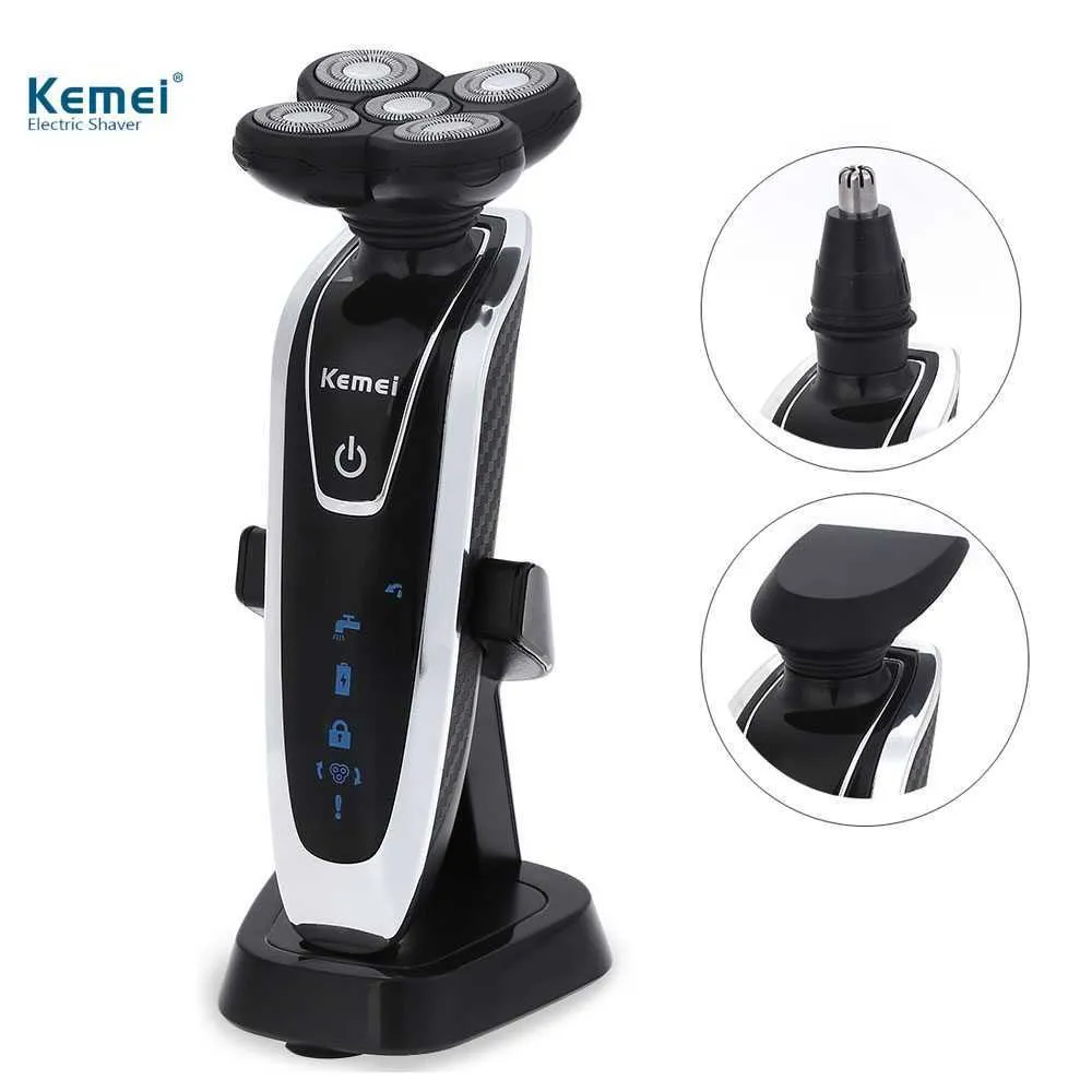 Kemei KM-5886 3 in 1 Washable Rechargeable Electric Shaver 5D Head Electric Shaver 5 Blade Shaving Razor For Men Face Care-4