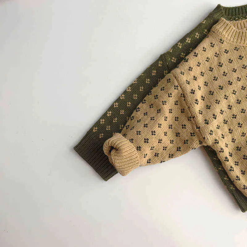Milmantel jesienne ubrania dzieci chłopcy swetry krótkie styl dziewczyny pulower kwiatowy 211201