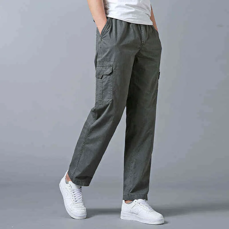 Mäns Drawstring Casual Summer Loose Trousers Bomullbyxor med elastisk midjeband Fit Comfort Compo Straight Lightweight Solid H1223
