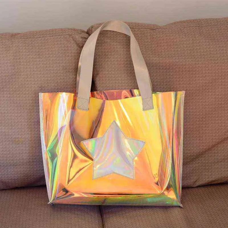 Einkaufstaschen Transparente Hologramm Handtasche Desinger Sommer Strand Umhängetasche Große Laser Handtaschen Frauen Klar 220303
