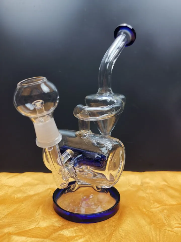 Heady Glass Bong Recycler Bongユニークな青いサイドカーフッカーウォーターパイプシャワーヘッドパーコパーコレーターオイルダブリグ14.4mmジョイントダイピング