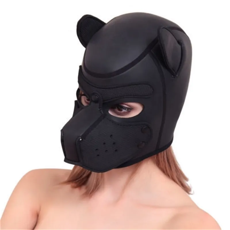 Novo macio acolchoado borracha neoprene filhote de cachorro cosplay role play cão máscara cabeça cheia com orelhas y200103263g