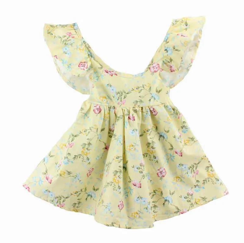 Wholesale Summer Easter Girls Dresses Bohemian Style Backless Ruffle Floral Cotton Holiday Sundress Children Clothes 1-6Y E7125 210610