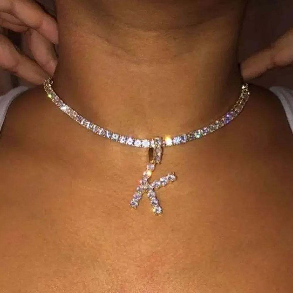 Caraquet is out az brev initial hänge halsband silver färg tennis kedja choker halsband kvinnlig modeuttalande smycken8139177