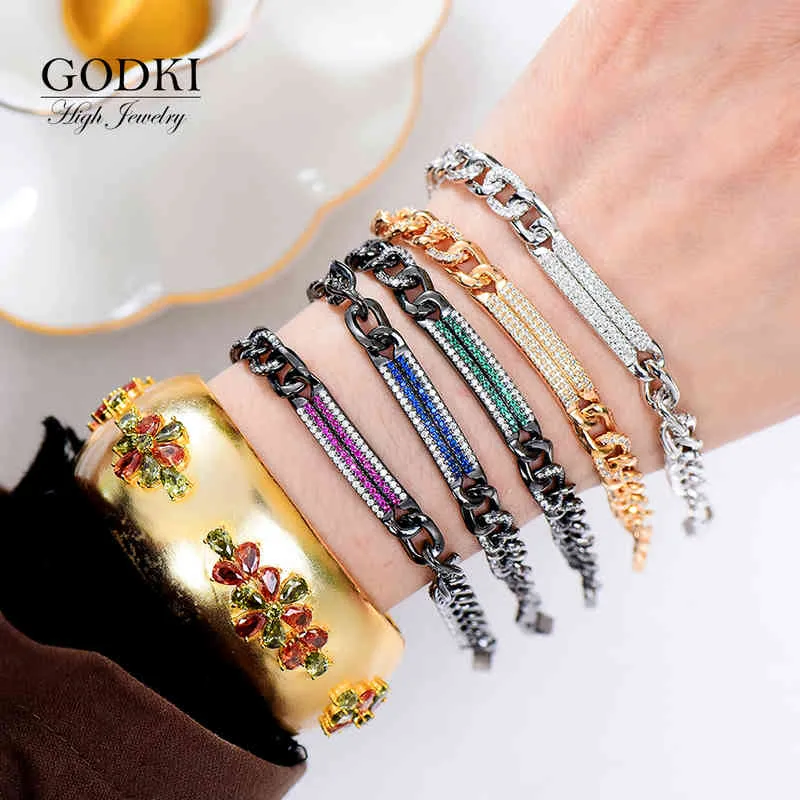 GODKI Bracciale a catena a maglie Hiphop di lusso Braccialetti cubani grossi bling ghiacciati le donne Regalo la festa di nozze