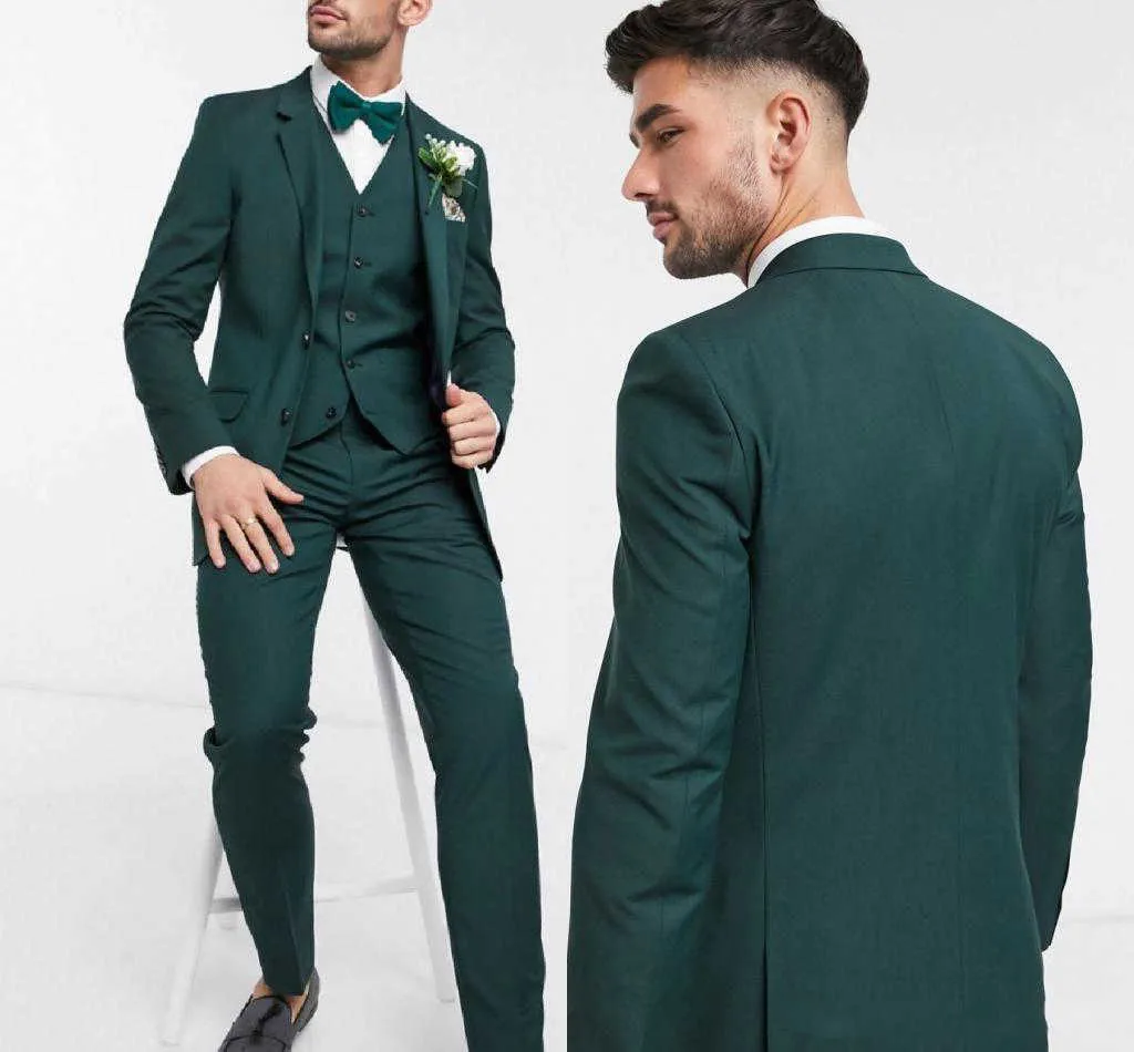 2021 feitos sob encomenda dois botões escuro verde noivo groomeds groomsmen melhor homem ternos fatos de blazer dos homens jaqueta + calça + colete x0909