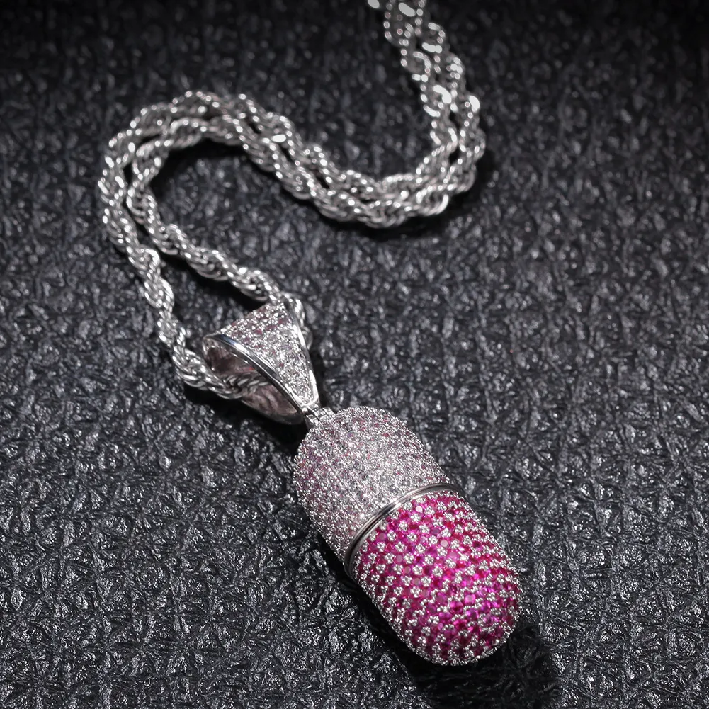 Hiphop smycken färgpiller hänge halsband guldpläterad mikro pave kubik zirkon för män kvinnor trevligt mode present klubbrappare A1200444