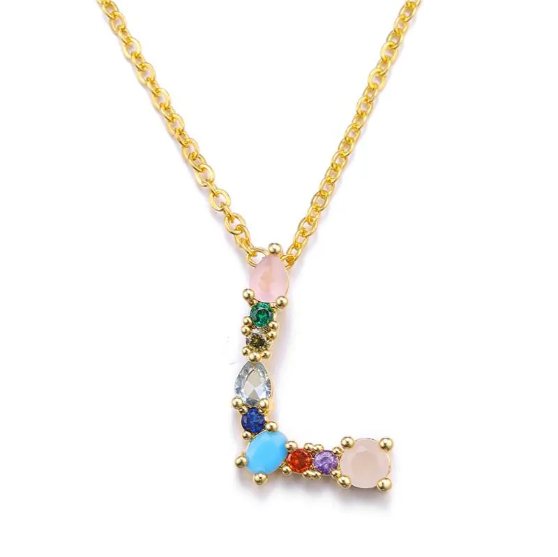 Collares colgantes Multicolor CZ Charm Gold 26 Alfabeto Collar Micro Pave Zircon Letra A-Z Pareja Joyería Gift255Q