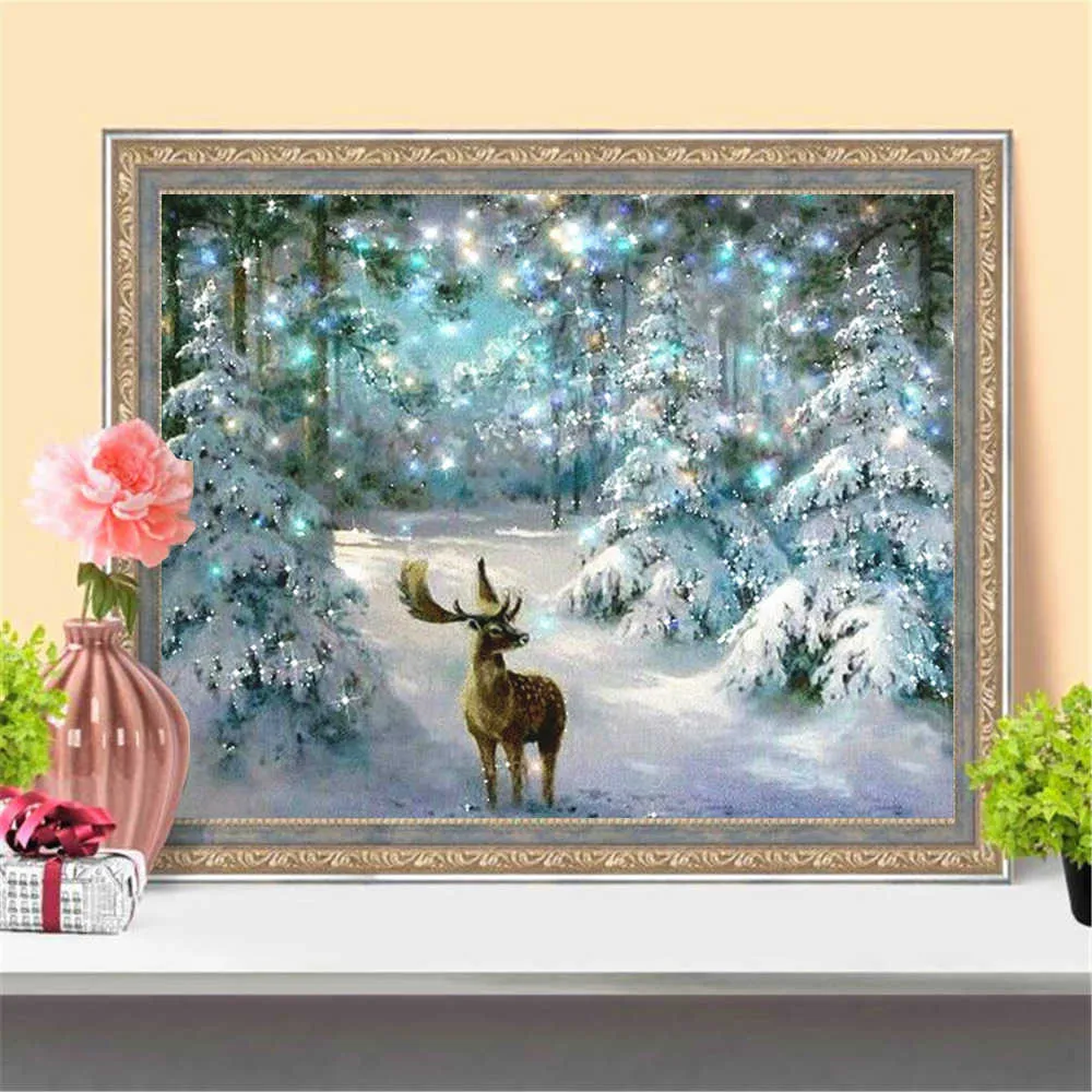 HUACAN 5D fai da te Natale pittura diamante cervo mosaico inverno ricamo punto croce decorazioni la casa