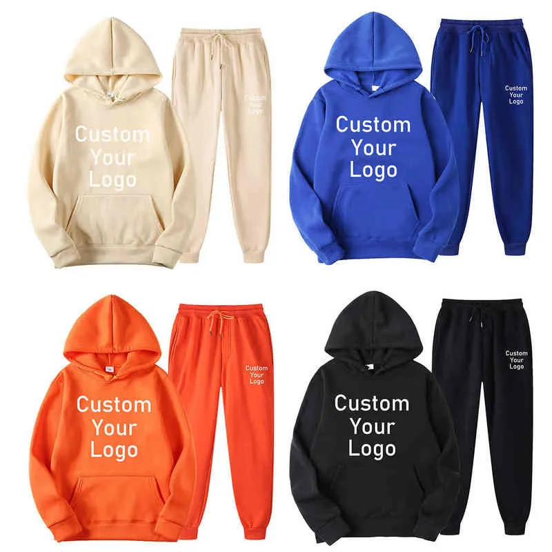 Make Your Design Text Custom Hoodies Sets Men Women Printed Original Design High Quality Gifts Sweatshirts and Sweatpants 211217