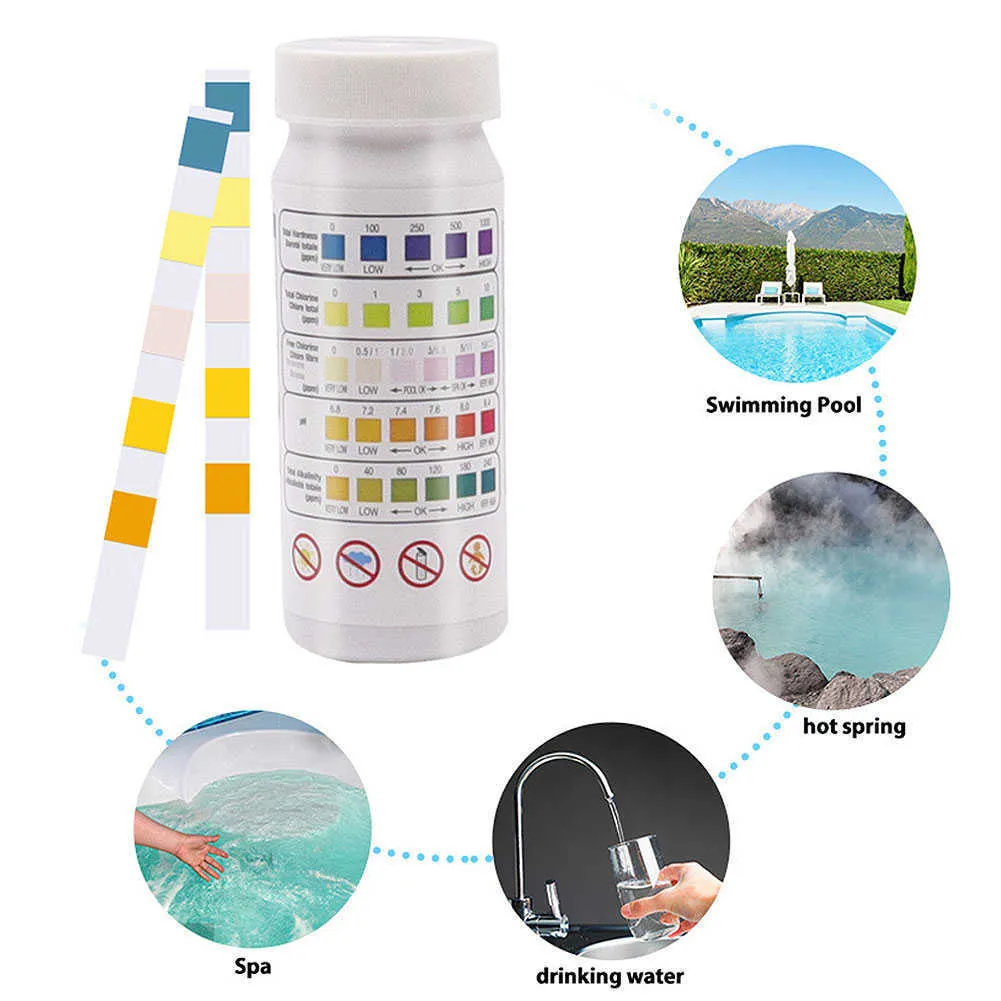 Nieuwe 5 In1 Zwembad Spa Water Kwaliteit Test Papier Strips Chloor Broom PH Waarde Alkaliteit Hardheid Kit 50 Strips water Tester