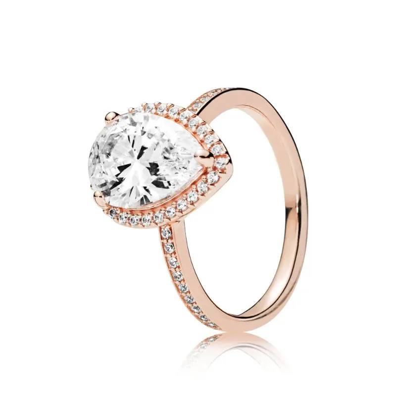 Pierścienie klastrowe Wysokiej jakości 925 Srebrny Rose Gold Love Węzeł Charm Fairy-Tale Light Heart w kształcie serca pierścień oryginalna biżuteria dla 2517