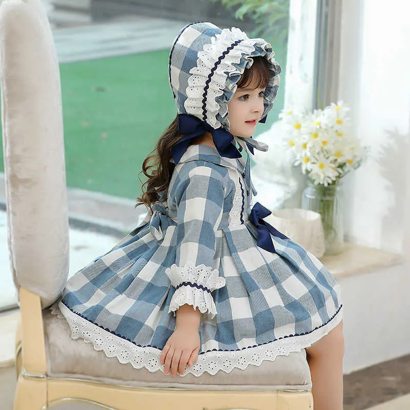 Enfants Espagnol Turquie Robe Fille Lolita Princesse Robe De Bal À Manches Longues Bébé Collège Style Robes infantile Vintage Plaid Robe Q0716